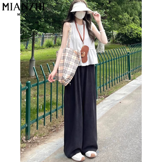 棉致冰丝高腰奶芙阔腿休闲裤子女夏季薄款2025新款小个子宽松垂感直筒 145蜜桃粉【高品质18.5】 M 90-105斤