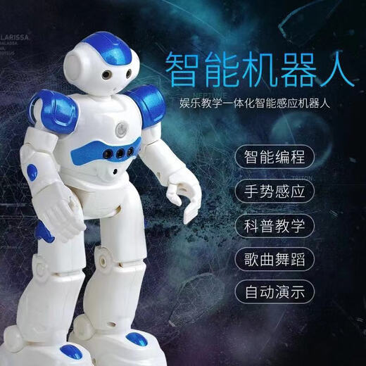 SAMEWIN新品微供智能早教遥控机器人益智男孩儿童玩具手势感应USB 蓝色（英文版