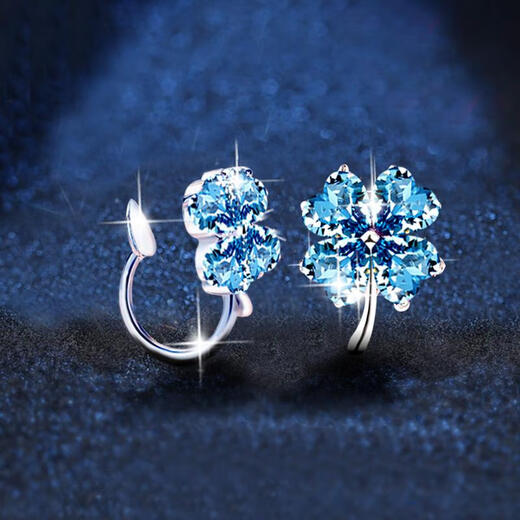 Non-pierced earrings four-leaf clover blue sterling silver women's light luxury high-end niche new earrings earrings ear studs ear buckles ear clip blue-four-leaf clover