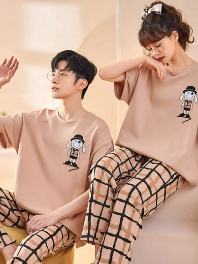 Yiruocai pare pajamas один мужчина и одна женщина пара двух сетов в два комплекта ценовой пары пижамы в летнем чистом хлопке короткий высококачественный дизайн JB691 Женская женщина M дает мужчина l