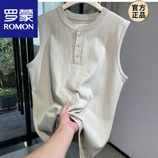 ROMON Henry collar tough guy style vest American heavyweight cotton washed sleeveless waistcoat T-shirt men's fitness sports undershirt beige M 100-130Jin Jin equals 0.5 kg