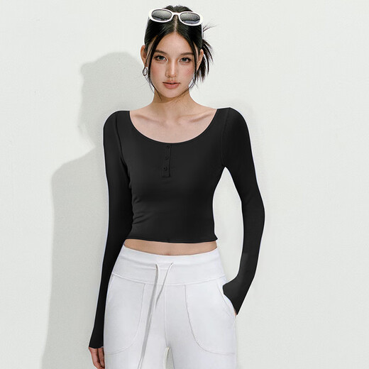 LULULMCCTN long-sleeved yoga top women's Pilates professional training tight slimming running sports fitness T-shirt blue linen L