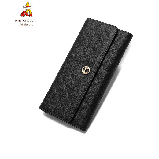 Scarecrow wallet women's long large capacity genuine leather 2025 new model women's money chuck layer cowhide mobile phone clutch 10 card slots black 19*2.5*9.5cm 10 card slots