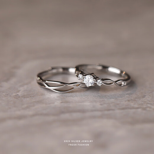 TIME GATHER crystal silver ring, simple blue silk zircon, S999 couple ring, personalized men's and women's S925 silver live ring for girlfriend, single women's ring (S925 silver) sterling silver (free exquisite gift box + silver polishing cloth)