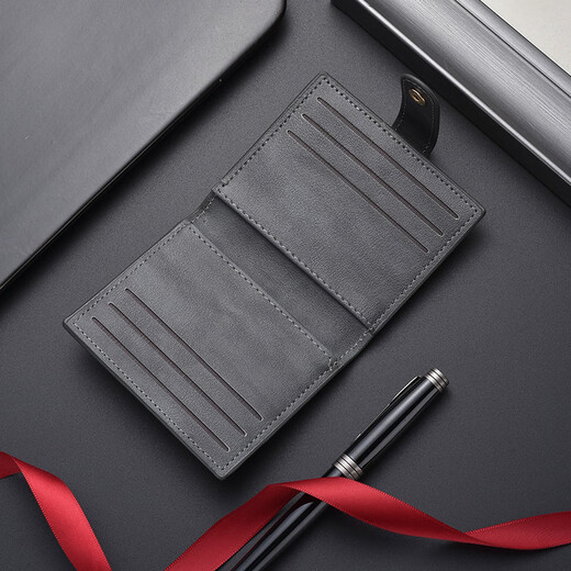 Tenggexiang Card bag ID bag Ultra-thin card bag Multiple card positions versatile soft leather small portable ink thin ink card clip ID bag Gray blue