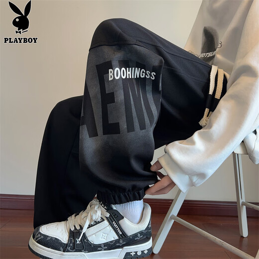 Playboy (PLAYBOY) pants men's casual pants men's autumn and winter sports men's sweatpants leggings American trendy trousers black XL