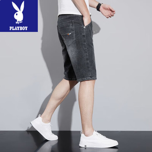 花花公子（PLAYBOY）牛仔短裤男士夏季薄款五分马裤2025新款潮牌弹力宽松直筒5分裤子 681蓝色+681黑灰 29