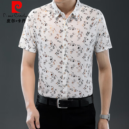 Pierre Cardin 25 Summer NUEVO Camisa de manga corta para hombres Camisa de seda delgada Tendencia de moda de moda Casual Dad Top 9898 Gold 2xl 180