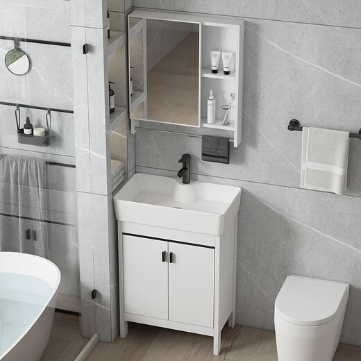 
DAFIFY small apartment wash basin cabinet combined floor-standing bathroom cabinet ceramic integrated basin bathroom wash basin wash basin sink pool white door mirror cabinet 4837cm