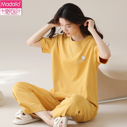 莫代尔女士短袖睡衣套装长裤夏季纯棉家居服纯棉可外穿薄款夏天卡通 Y9719 M (建议75-95斤)
