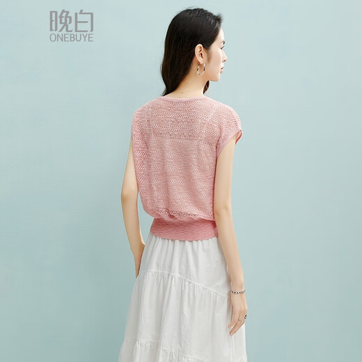 Spät weiß [exklusiv für Mitglieder] 2025 Sommer Thin Fashion Style hohlloch Top Casual Thin Pullover Pullover für Frauen Pink M.