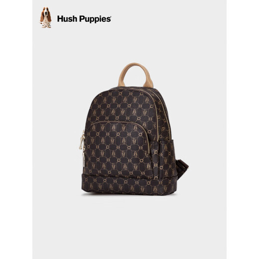 暇步士（Hush Puppies）女包时尚老花双肩包大容量通勤背包女旅行包电脑包学生书包官方正 经典咖色