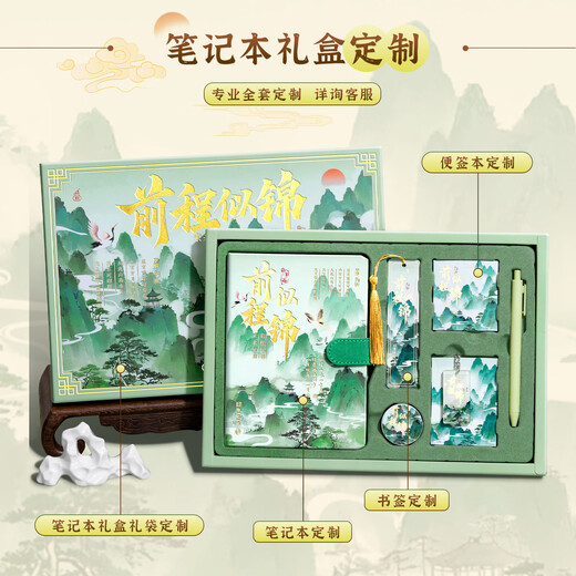 La caja de regalo del cuaderno mundial colocado en la izquierda pintada a mano cultural y creativa de estilo chino set de papelería de graduación Manual de regalo Libro de altura Diario Regalos de cumpleaños Día de la maestra, perspectivas futuras Set de 6 piezas Box de regalo Estilo sin especificaciones