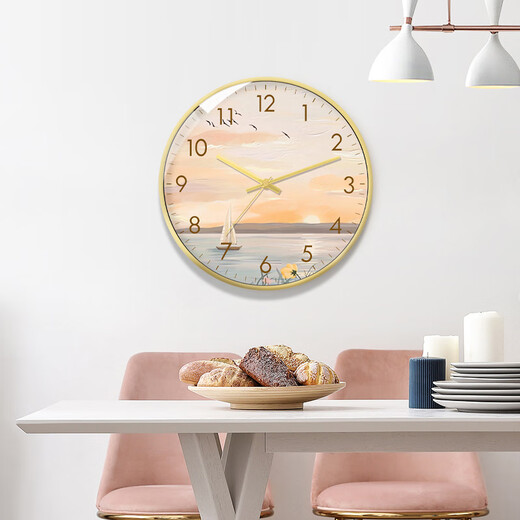 
Meifuren modern Nordic style light luxury creative wall clock artistic conception scenery clock living room home dining room wall mute quartz watch DPL693 gold narrow plastic frame gold needle 20cm 8 inches (diameter) small