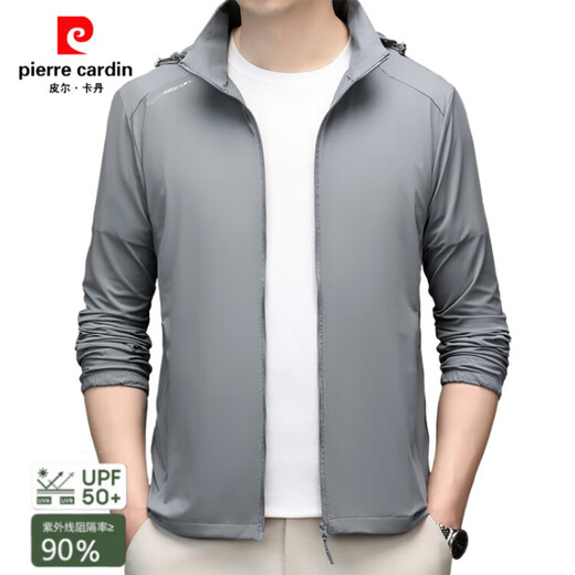Pierre Cardin UPF50+ ropa de sol de seda para hombres al aire libre para la ropa solar para el verano para el verano transpirable y delgable sombrero removible de color sólido de piel sólida 3271 mismo estilo l