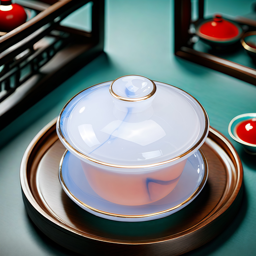 Fumei ancient house, gilt blue and white jade porcelain Kung Fu tea set, high-end gift box for elders and friends, business gift for housewarming and opening ceremony, gilt blue and white jade porcelain tea set, Buddha said crystal cup, 11 pieces