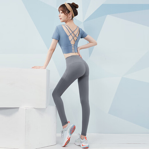 Vansydical yoga costume pour les femmes en été mince de mode haut de gamme Running Fitness Costume à manches courtes Internet célébrités pour débutants Suisse à deux pièces noires TC9214 XL