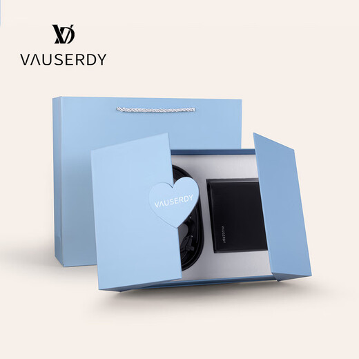 VAUSERDY范赛迪【生日礼物】男士钱包男短款钱夹头层牛皮商务轻奢皮夹送男友老公 V3001Z2+V609012-皮带钱包套装