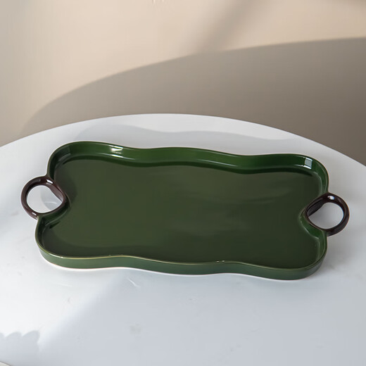 SUCCOHOMEWARE retro cream style ceramic binaural tray dinner plate tea tray household cup and saucer drain tray living room desktop storage tray green-ceramic tray