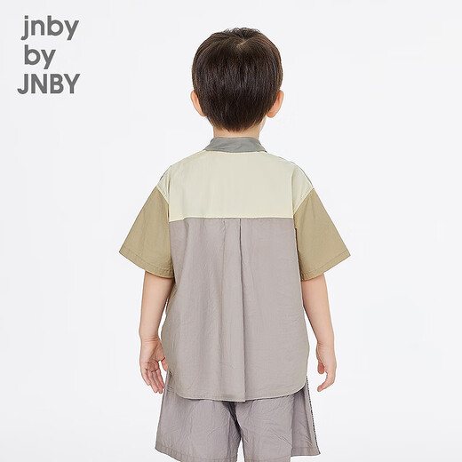 Jnby by JNBY Jiangnan Buyi children's short-sleeved shirt contrasting color cotton and linen A-shaped lapel summer boys and girls 1P5210410 053/light gray 110 cm
