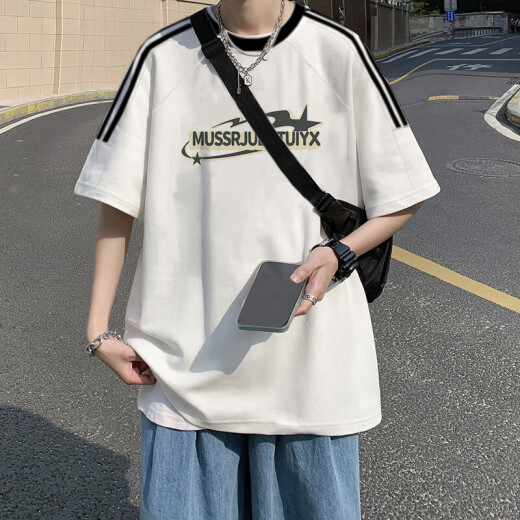 Mit reinem amerikanischem Retro-Kurzarm-T-Shirt für Männer im Sommer 2025 New Lose Design Nische Japaner Ins Trendy Top [3895*Wasp] Weiß M 85-120jin [Jin ist 0,5 kg]