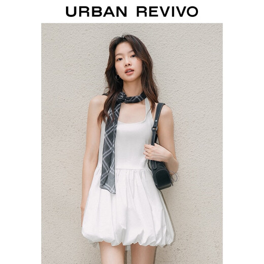 UR2025夏季新款女装度假风蝴蝶结饰挂脖无袖连衣裙UYU750064 米白 S
