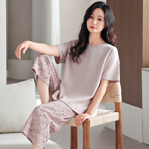 Modal Cotton Pyjamas für Frauen im Sommer 2025 Neue kurzärmelige, dünne Mutter mittleren Alters großer Sommereiseis-Heimkleidung für Frauen DM13807 L (165): Es wird empfohlen, 100-120 Jin zu tragen [Jin gleich 0,5 kg]