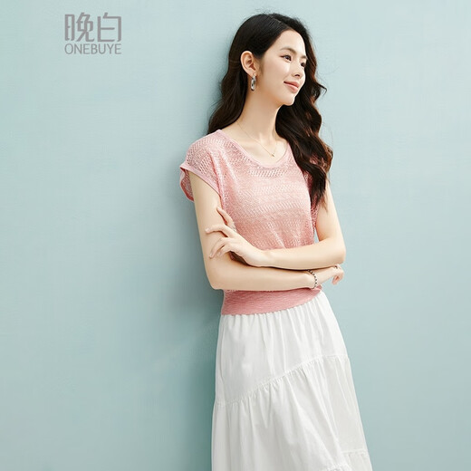 Spät weiß [exklusiv für Mitglieder] 2025 Sommer Thin Fashion Style hohlloch Top Casual Thin Pullover Pullover für Frauen Pink M.