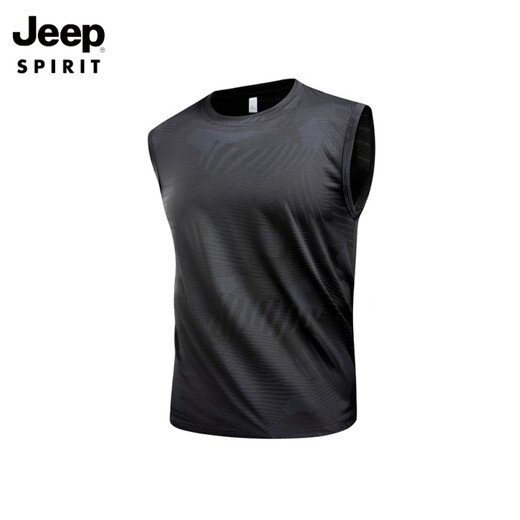 JEEP SPIRIT ice silk vest men's summer t-shirt thin running fitness elastic breathable sleeve vest outdoor sports quick drying clothes dark gray 3XL