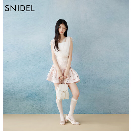 SNIDEL2025 early autumn new product sweet drawstring cross tulle V-neck sleeveless top SWCT254052 White One Size (F)
