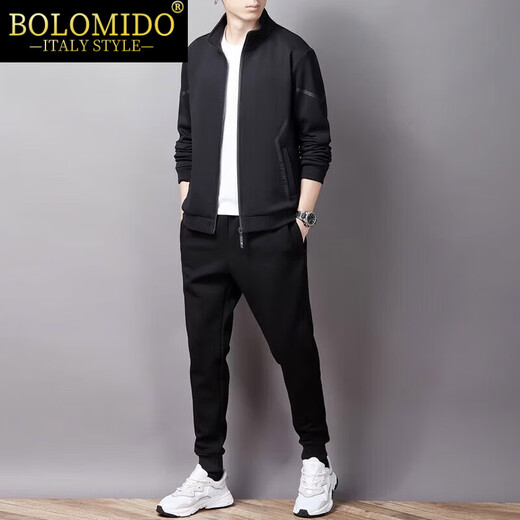 Bolomido High-End-Luxus-Luxus-Herren-High-End-Sportanzug Herren Frühling und Herbst-Strickjacke Hose Casual Anzug 32119 Schwarzes zweiteiliger Set m