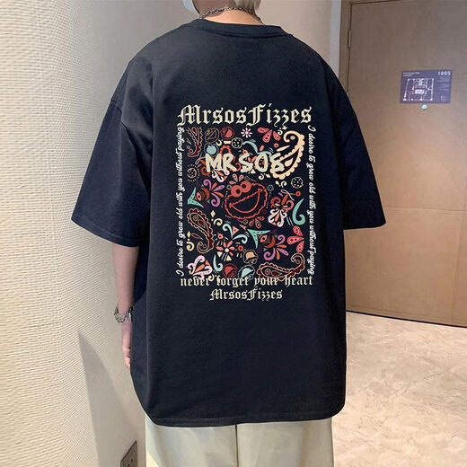 American retro heavy cotton short-sleeved T-shirt for boys summer new trendy brand loose half-sleeved couple T-shirt 829 white L