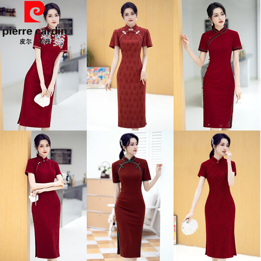 皮尔卡丹（pierre cardin）红色旗袍女2025夏季高考平时日常可穿喜妈妈婚宴礼服喜婆婆小个子 761 2XL