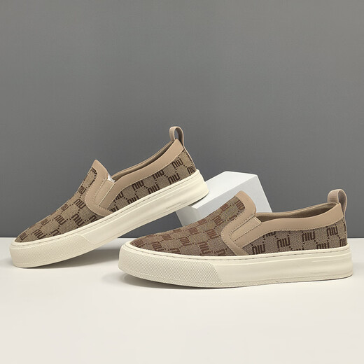 Chaussures pour hommes de luxe haut de gamme Klwp Lanque de luxe respirant Chaussures de niche de niche polyvalente sans lacets de chaussures paresseuses à un pied Khaki 38