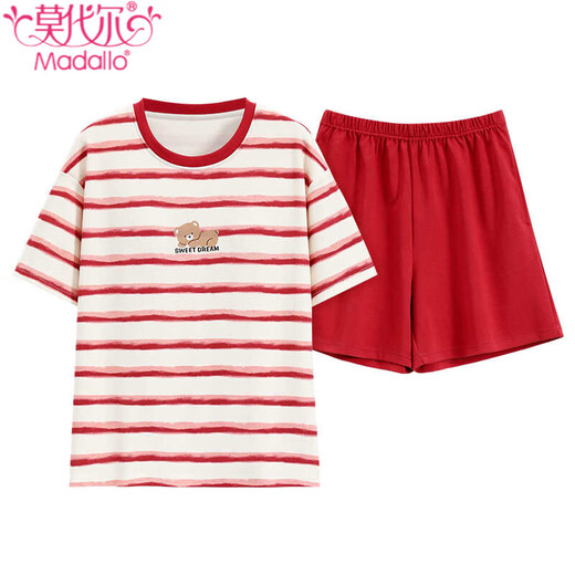 
Modal pajamas ladies summer 2024 new pure cotton shortsleeved shorts two-piece suit summer striped home clothes can be worn outside Z9856 M [recommended to wear 80-100Jin [Jin equals 0.5 kg]]