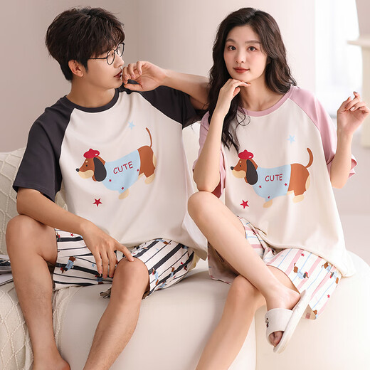 Langsha pareja pijama para mujeres en verano algodón puro 2025 nuevos pantalones cortos de manga corta para hombres, dibujos animados puede usar traje de ropa para el hogar afuera 844 mujeres m