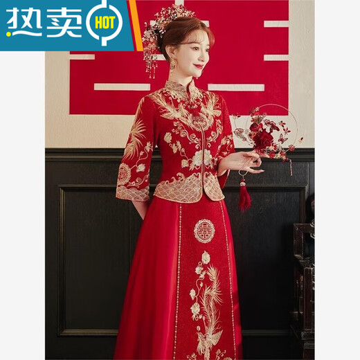 
Shantoulin Village Wedding Dress, Phoenix Crown, Greet, Xiuhe Clothing Bride 2025 Summer Chinese Large Size Wedding Dress Wedding Dress Small Man Return to My Mother Heyun Diamondless Heavy Industry Edition + Six Floating Tablets (No Headdress) M