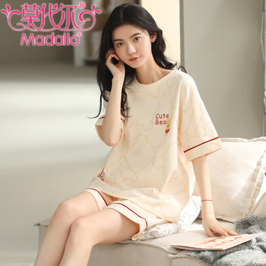 Modal new pajamas women's 2025 summer 100% pure cotton shorts shorts for summer stripes thin style for outdoor wear LS-YZT9848 gray and black stripes shorts suit L Recommended 95-115Jin [Jin equals 0.5 kg]