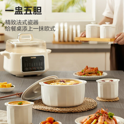 苏泊尔电炖锅 电炖盅 燕窝炖 宝宝辅食 1.5L精巧容量 隔水揉炖 迷你煮粥煲汤锅DZ15YC897 5L 2.5L 白瓷五胆
