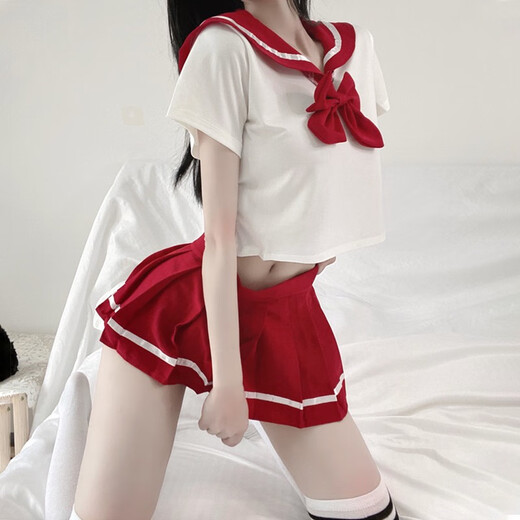 学院风调情JK制服诱惑睡衣性感蝴蝶结纯欲骚激情午夜魅力 红色JK学生制服+9756 镂空连体 均码