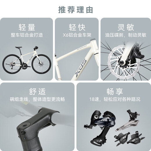喜德盛（xds）公路车极速380油碟18速平把铝架2025款运动休闲车 25款-深灰/银480