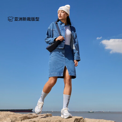 Nike Nike Offizielle Frauen -Denimjacke purer Baumwoll Super Lose Short Stapel 441 mittelblau S