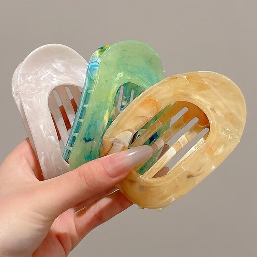 High-end acetic acid hairpin for women's back of head large duckbill clip 2025 new ponytail clip headwear hairpin grabber 6# marble pattern off-white