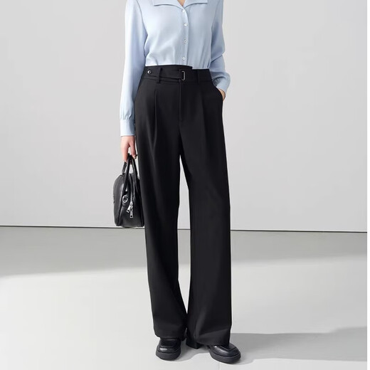 Fräulein Bird Black Hosen Frauenarbeitshose Kleine Pendelpendelpendelpendeldrapierte gerade Hosen hohe Taille schlanke Hosen KZ304 High-End Black M-Geeignet für 100-110jin [Jin gleich 0,5 kg] tragbar