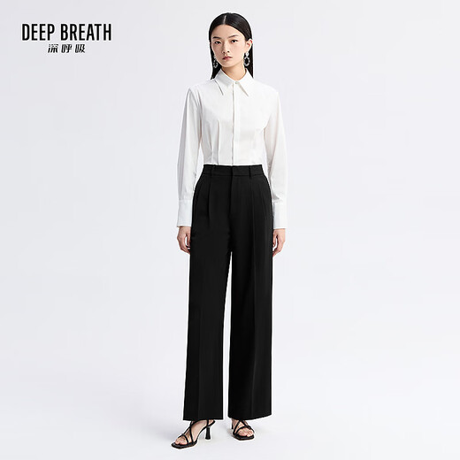 DEEP BREATH Women's High Waist Pleat Straight Formal Suit Pants Women A100414 Black 2XL (6)