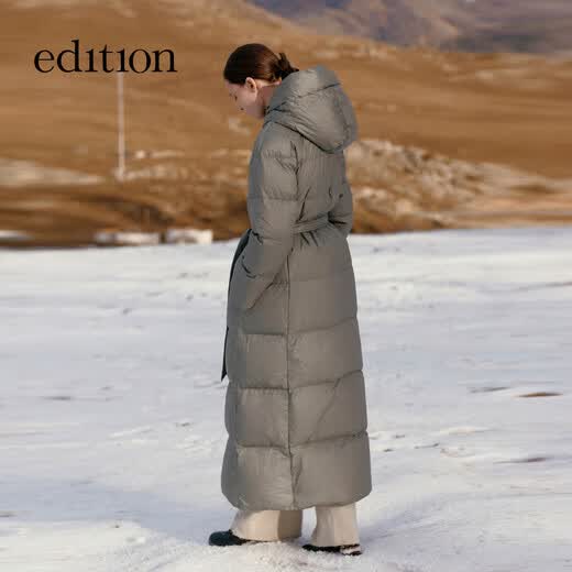 editionE+轻生活系列冬新款升温蓄热轻暖连帽瘦长收腰羽绒服 雾青灰色 M