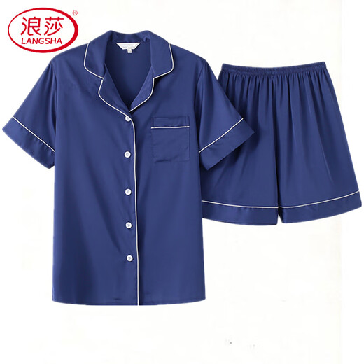 Langsha 2025 Luger Luxury Satin Pajamas Femme Ice Silk Shek Short à manches Sexy Thin Imitation Silk Cardigan Two-Piece Set 3899 Abricot M (85-100jin [Jin est égal à 0,5 kg]))