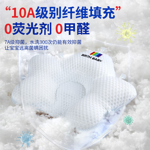 Bei Chuzhong shaped pillow for babies 0-6 months sleeping with round heads 0-1 years old baby pillow to correct lopsided head shape newborn child pillow white and blue 0-6 months 10A antibacterial maternal and infant grade 0-2-3 years old baby head shape correction adjustable drawstring summer machine washable medical