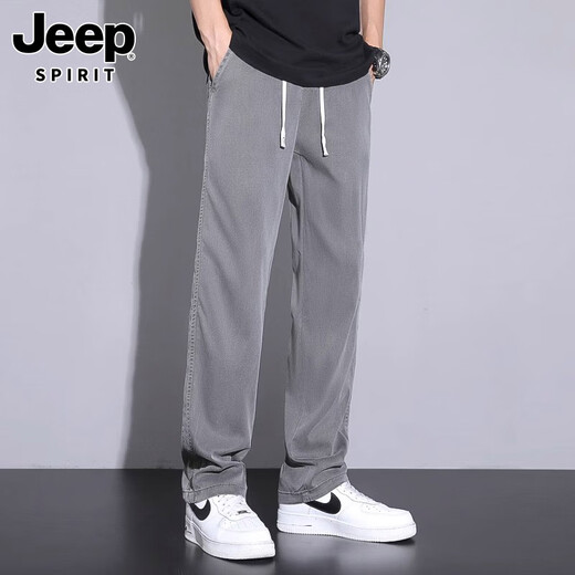 JEEP SPIRIT休闲裤男夏薄款2025新款冰丝直筒裤男款潮牌帅气运动裤百搭长裤子 1048黑色 M （28-29码）体重95-110斤
