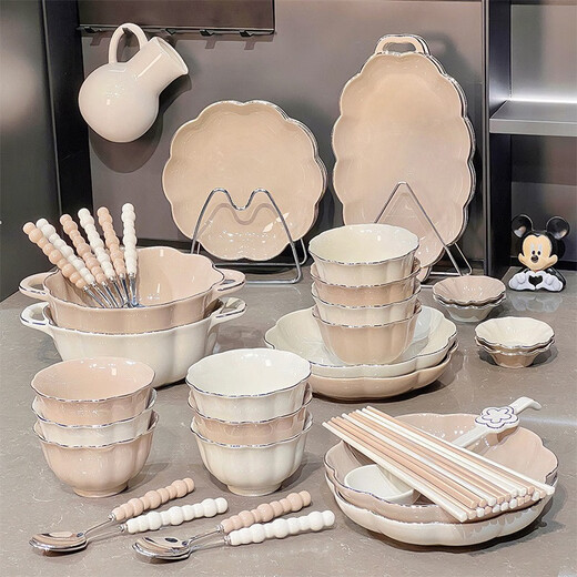 Bols colorés sous le glaçage, nouveau style d'assiettes en céramique ménagère, bols et baguettes combinaison ménage de créneaux de ménage bols de vaisselle et assiettes peintes en or 4-6 personnes Boîte-cadeau de nourriture 1355